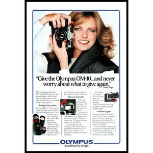 1980 Olympus OM-10 35mm Film SLR Camera Vintage Print Ad Photography Blonde Art